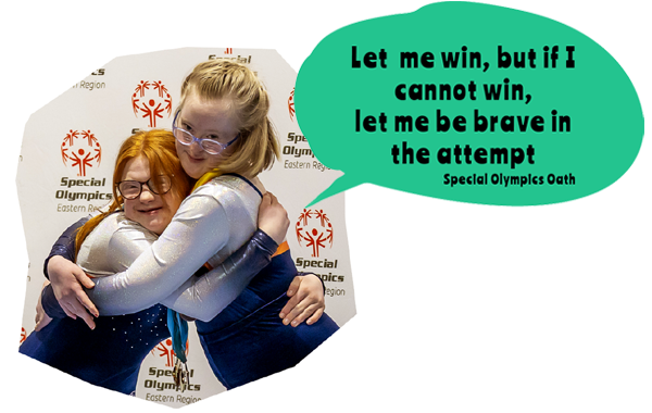 Winning gymnasts with speech bubble